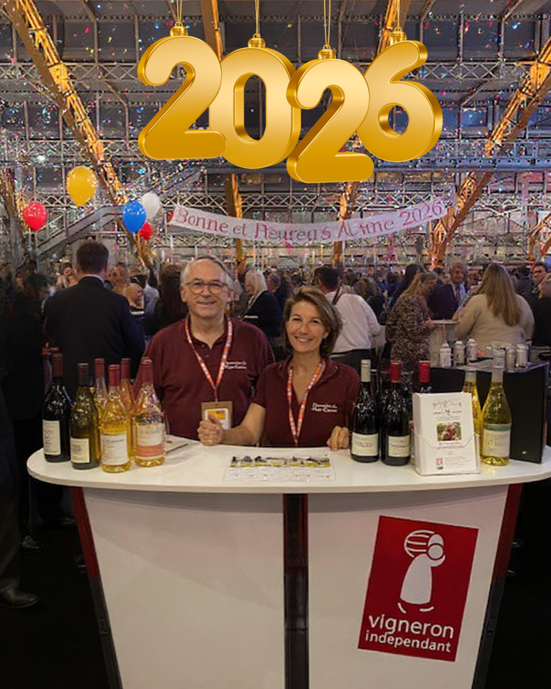 Marc et Cerise au comptoir des Vignerons Indépendants pour cette nouvelle année 2026